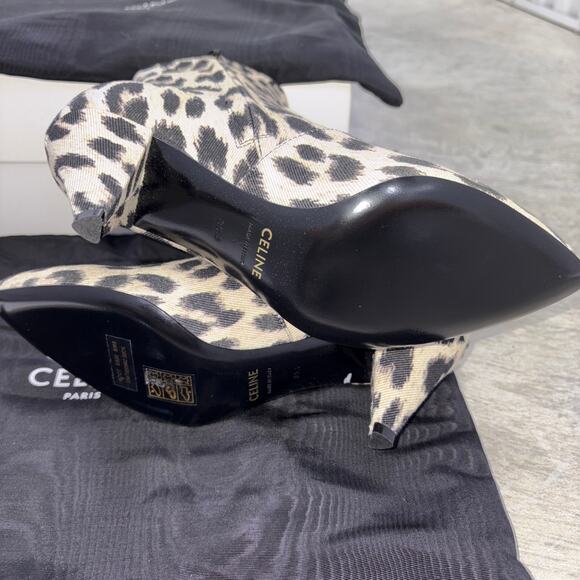 CELINE Boots Beige black Leopard pattern cloth canvas western casual NEW US5.5 - Picture 10 of 13